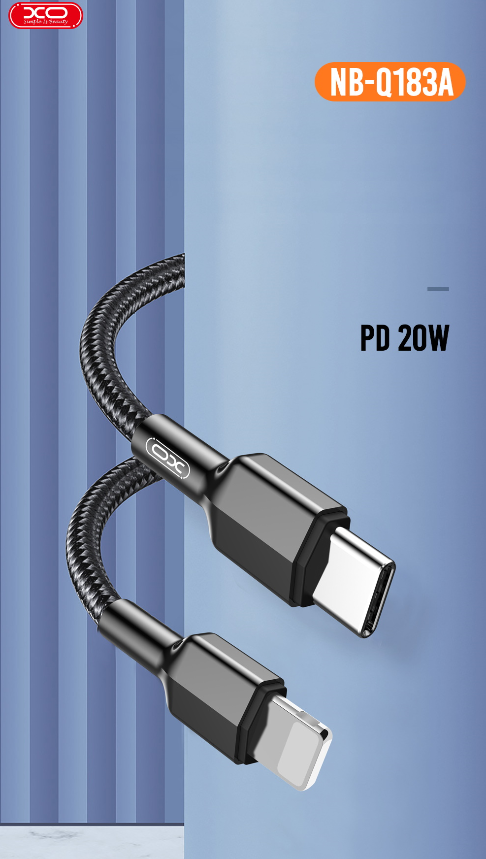 Cablu pentru incarcare si transfer de date XO NB-183A, USB Type-C/Lightning, Power Delivery 20W, 2.2A, 1m, Negru 1 Lerato.ro
