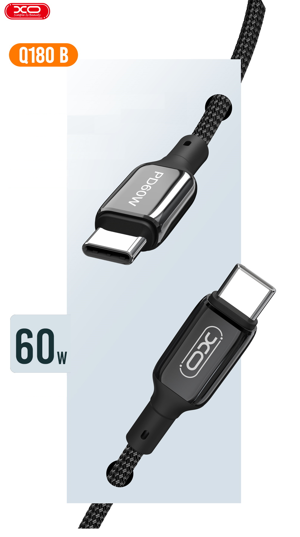 Cablu pentru incarcare si transfer de date XO NB-Q180B, 2X USB TYPE-C, 3A, 60W, 1M, NEGRU 1 Lerato.ro