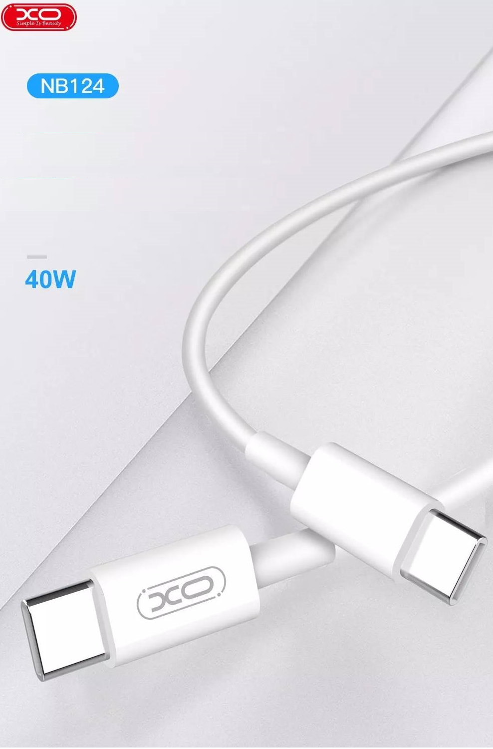 Cablu pentru incarcare si transfer de date XO NB 124, 2X USB TYPE-C, 2A, 40W, 1M, ALB 1 Lerato.ro