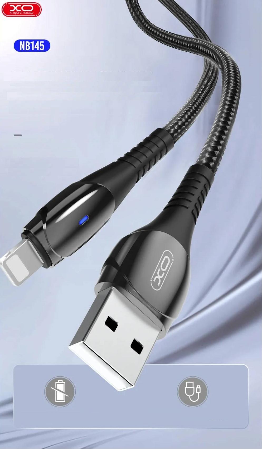 Cablu pentru incarcare si transfer de date XO NB145, USB/Lightning, 2.4A, 1 m, Negru 1 Lerato.ro
