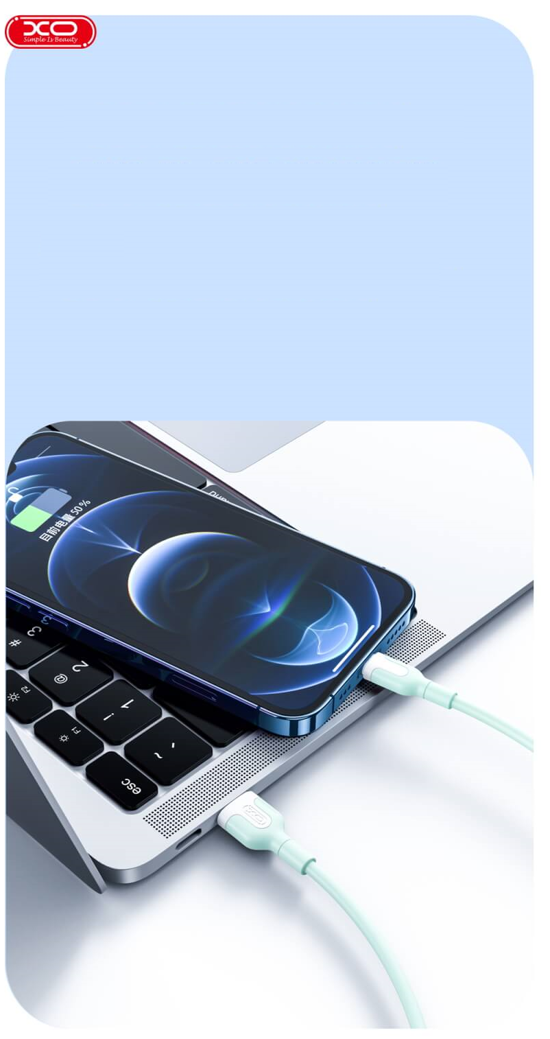Cablu pentru incarcare si transfer de date XO NB212, USB/Lightning, 2.4A, 1 m, Verde 1 Lerato.ro