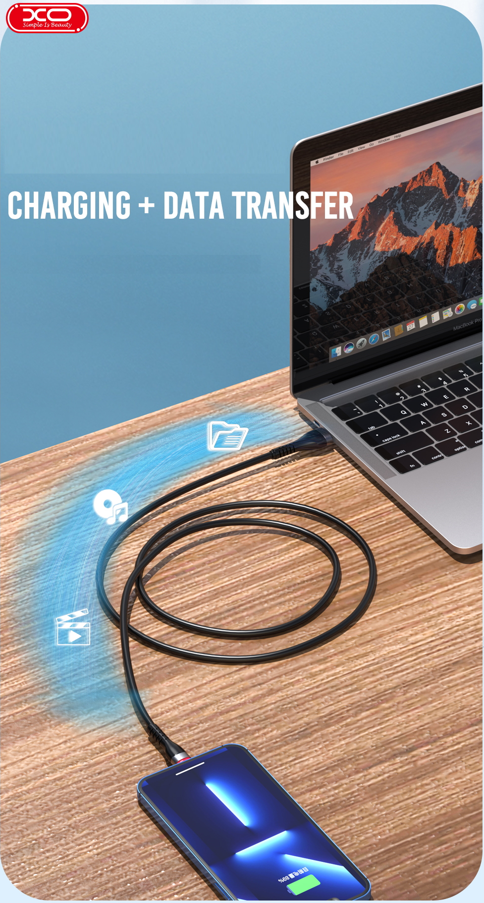 Cablu pentru incarcare si transfer de date XO NB213, USB/Lightning, 2.4A, 1 m, Negru 1 Lerato.ro