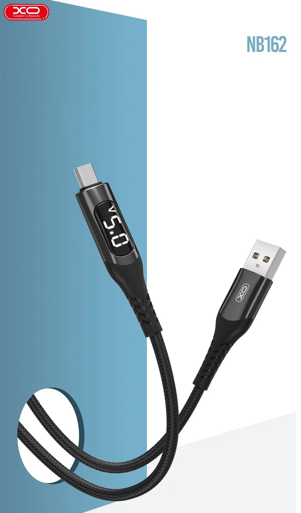 Cablu pentru incarcare si transfer de date XO NB162, Digital Display, USB/MICRO-USB, 2.4A, 1 m, Negru 1 Lerato.ro