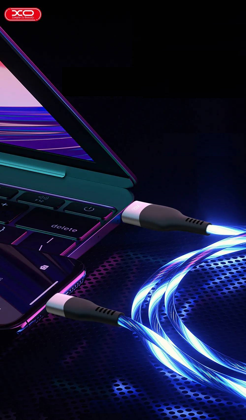 Cablu pentru incarcare si transfer de date XO NB158, LED, USB/USB Type-C, 2.4A, 1 m, Gri 1 Lerato.ro