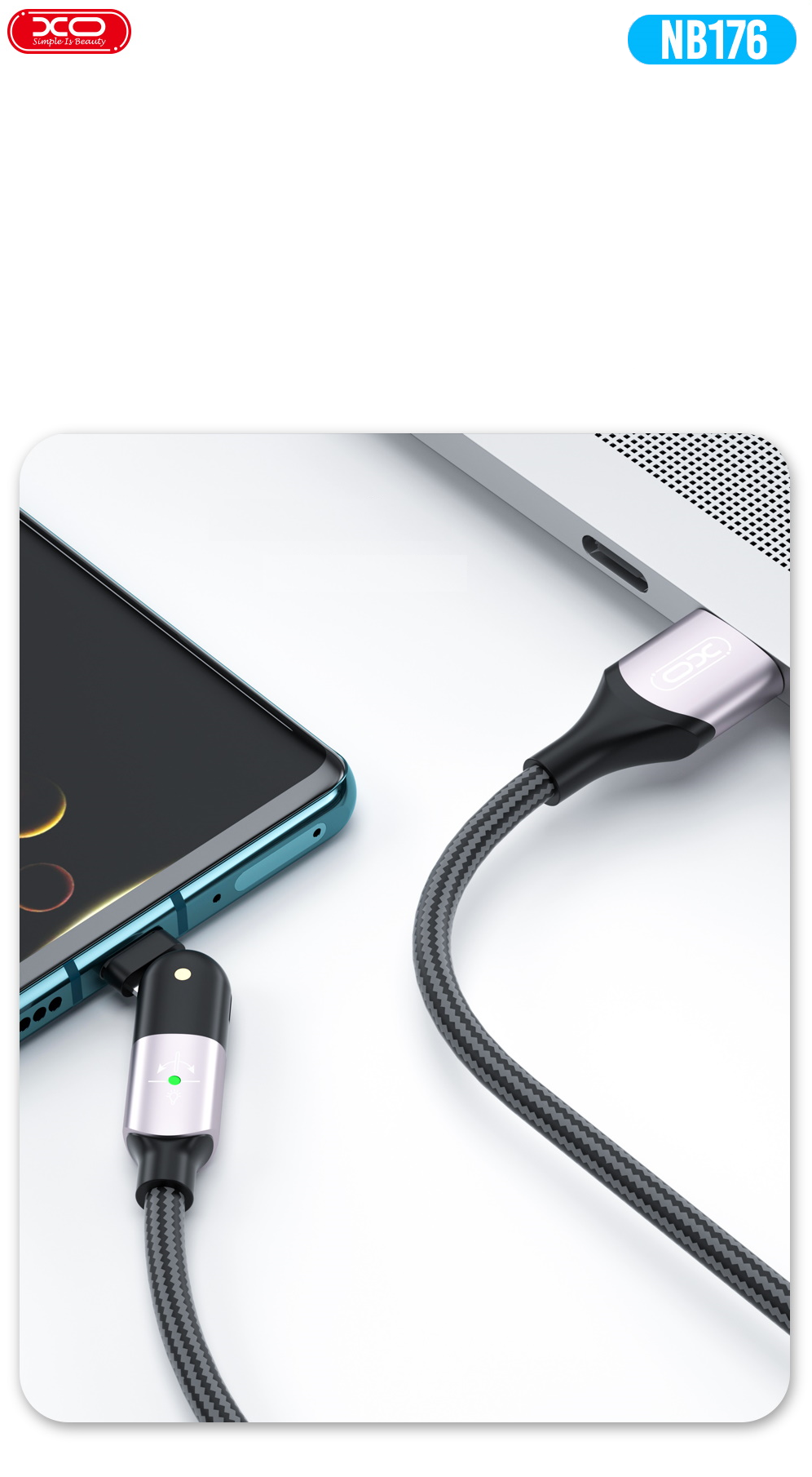 Cablu pentru incarcare si transfer de date XO NB176 Rotary Elbow, USB/USB Type-C, 2.4A, 1.2 m, Negru 1 Lerato.ro