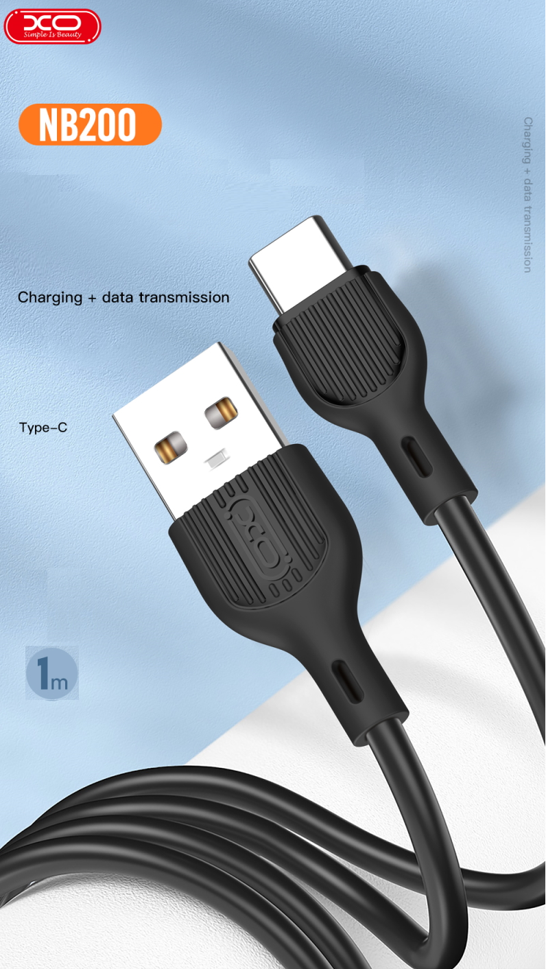 Cablu pentru incarcare si transfer de date XO NB200, USB/USB-C, 2.1A, 1 m, Negru 1 Lerato.ro