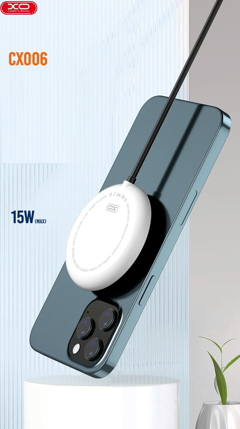 Incarcator Wireless XO CX006 Ventuze, 15W, Cablu USB-C 1.4m inclus, Negru 1 Lerato.ro