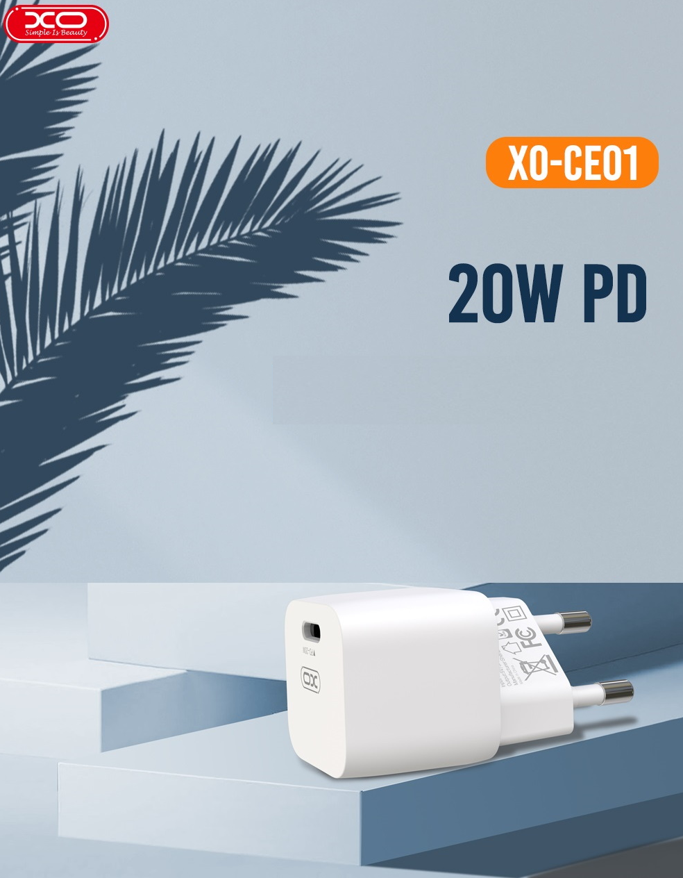 Incarcator retea XO CE01, USB-C, Power Delivery 20W, Alb 1 Lerato.ro