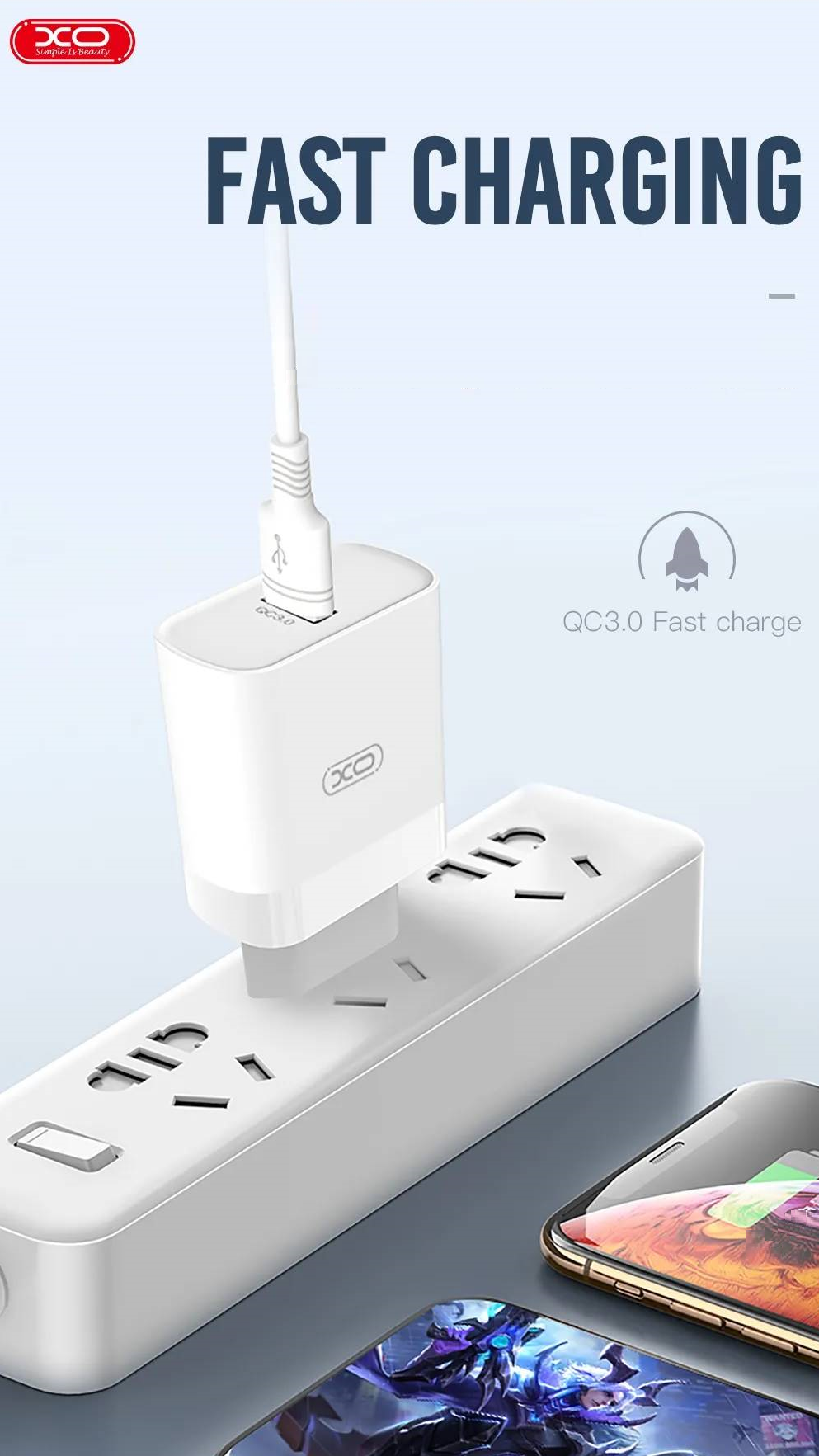 Incarcator retea XO L63, USB, Quick Charge 3.0, 15W, Alb 1 Lerato.ro