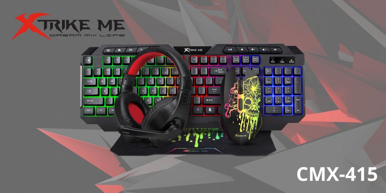 Kit gaming 4 in 1 XTRIKE ME CMX-415, Tastatura RGB, mouse, casti si mousepad, conexiune USB, Negru 1 Lerato.ro