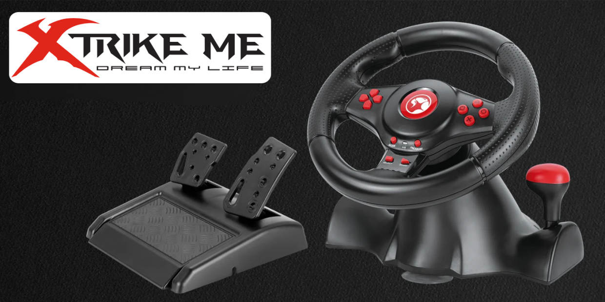 Volan Racing XTRIKE ME GP-903 cu pedale si schimbator de pentru cei pasionati de jocuri de curse, PC / PS3 / PS4 / XBOX ONE / XBOX Series, Nintendo Switch, USB, Negru 1 Lerato.ro