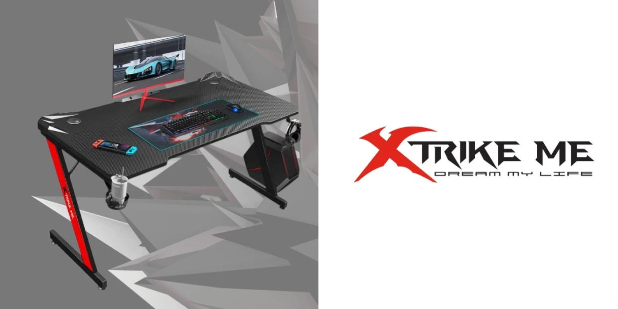 Birou de gaming XTRIKE ME DK-02, 110 × 60 × 74 cm, Suport casti, Rosu / Negru 1 Lerato.ro