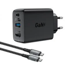 Incarcator retea Acefast A17 2in1, 65W, 1A, 1xUSB-C, 1xUSB-A, 1xHDMI 4K/60Hz, Cablu USB-C 1.8m inclus, Negru