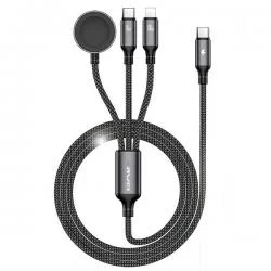 Cablu pentru incarcare si transfer de date AWEI W23, USB-C la USB-C / Lightning / Apple Watch Charger, 100W, 5A, 480Mbps, 1.2m, Negru