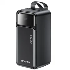 Baterie externa portabila Awei PA-106, 50000 mAh, 22.5W, 3A, 2x USB-C, 2x USB-A, Display LED, Negru