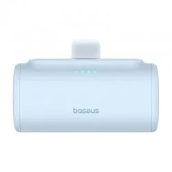 Baterie externa portabila Baseus OS Compact, 5000 mAh, USB, 20W, Cablu USB-C inclus, Conector Lightning integrat, Albastru
