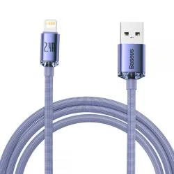 Cablu pentru incarcare si transfer de date Baseus Crystal Shine, USB/Lightning, 2.4A, 2m, Mov