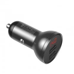 Incarcator auto Baseus Digital Display, Dual USB, Quick Charge 24W, Grey