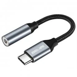 Adaptor audio USB-C la Jack 3.5mm mama Beline, DAC, 11.5cm, Gri