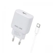 Incarcator retea Beline BLNCW25C, 25W, 3A, 1x USB-C, 1x Cablu USB-C 1m, Alb
