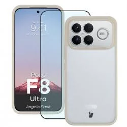 Kit protectie 2 in 1 BizonMobile, Carcasa Bizon Angelo si Folie sticla securizata Bizon Glass Edge, compatibil cu Xiaomi POCO F8 Ultra, Bej