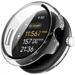 Carcasa cu protectie ecran din sticla securizata BizonMobile compatibila cu Google Pixel Watch 3 45mm, Transparent