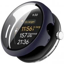 Carcasa cu protectie ecran din sticla securizata BizonMobile compatibila cu Google Pixel Watch 3 41mm, Albastru