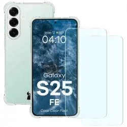 Kit protectie 3 in 1 BizonMobile Clear Pack, Carcasa Bizon Salpa si 2x Folie protectie Bizon Glass Clear 2, compatibil cu Samsung Galaxy S25 FE, Transparent