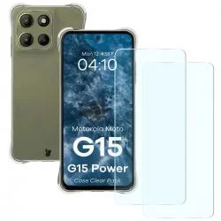 Kit protectie 3 in 1 BizonMobile Clear Pack, Carcasa Bizon Salpa si 2 folii sticla Bizon Glass Clear 2, compatibil cu Motorola Moto G15 / G15 Power, Transparent