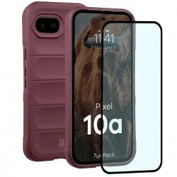 Kit protectie 2 in 1 BizonMobile, Carcasa Bizon Tur si Folie sticla securizata Bizon Glass Edge, compatibil cu Google Pixel 10a, Dark Purple