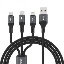 Cablu pentru incarcare si transfer de date Dudao L3E 3 in 1, USB la USB-C/Lightning/Micro-USB, 60W, 1.2m, Negru