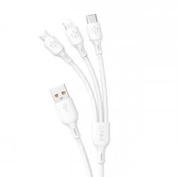 Cablu pentru incarcare si transfer de date Dudao L8A 3 in 1, USB la USB-C/Lightning/Micro-USB, 6A, 1.2m, Alb