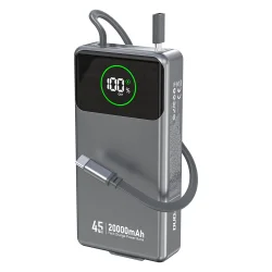 Baterie externa 20000 mAh Dudao K31 Pro, 45W, 1xUSB-A, 1xUSB-C, 1xCablu USB-C, Afisaj LED, Gri