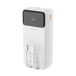 Baterie externa portabila Dudao K15Max, 30000 mAh, 22.5W, 2A, 1x USB-A, 1x Cablu USB-C, 1x Cablu Lightning, Alb