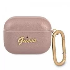 Carcasa Guess GUAPSASMP Saffiano Script Metal compatibila cu Apple AirPods Pro Roz