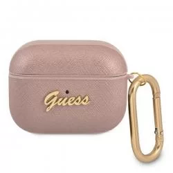 Carcasa Guess GUAPSASMP Saffiano Script Metal compatibila cu Apple AirPods Pro Roz