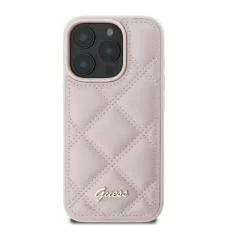 Husa Guess compatibila cu iPhone 16 Pro Max, Quilted Metal Logo, Roz