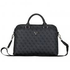Geanta laptop Guess 4G Peony Front Pocket Zipper Triangle Logo, compatibila cu laptop 15 inch, Negru