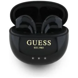 Casti wireless TWS Guess Glossy Effect Egg Shape Printed Classic Logo, Bluetooth 5.4, 250 mAh, IPX4, Negru
