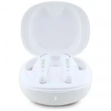 Casti wireless TWS Guess Flat Classic Logo Electroplated, Bluetooth 5.4, 300 mAh, IPX5, Alb