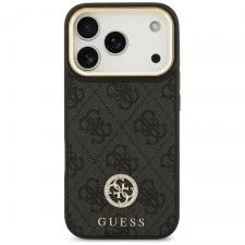 Carcasa din piele Guess 4G Strass Logo cu MagSafe compatibila cu iPhone 17 Pro, Negru