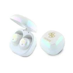 Casti wireless Guess 4G Printed Logo, Bluetooth 5.3, 250mAh, Autonomie 6h, USB-C, Alb