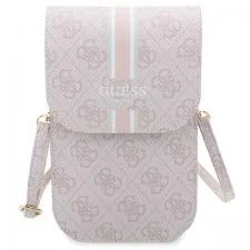 Geanta universala Guess 4G Stripes, 19 x 11.5 x 2 cm, 5 compartimente, Roz