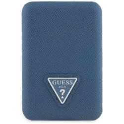 Baterie externa Guess Grained Triangle compatibila MagSafe, 5000mAh, PD 20W, Incarcare Wireless 15W, USB-C, Albastru