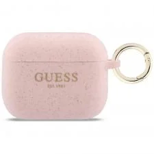Carcasa Guess Silicone Glitter Ring compatibila cu Apple AirPods Pro 3, Roz