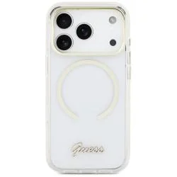 Carcasa Guess IML Script Metal cu MagSafe compatibila cu iPhone 17 Pro, Transparent