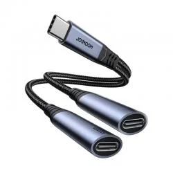 Adaptor audio Joyroom SY-C03, USB-C tata la 2x USB-C mama, Putere 60W, Negru