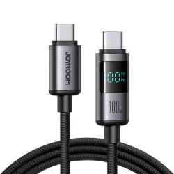 Cablu pentru incarcare si transfer de date joyroom S-A16 Pro Prism Series, 2x USB-C, 100W, 480 Mbps, 1.2m, Afisaj LED, Negru