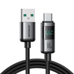 Cablu pentru incarcare si transfer de date joyroom S-A16 Pro Prism Series, USB-A la USB-C, 66W, 480 Mbps, 1.2m, Afisaj LED, Negru