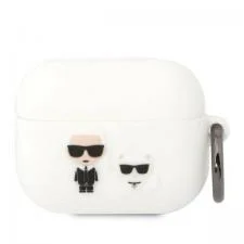 Carcasa Silicone Karl Lagerfeld KLACAPSILKCW, logo Karl & Choupette, cu breloc, comopatibila cu AirPods Pro, Alb